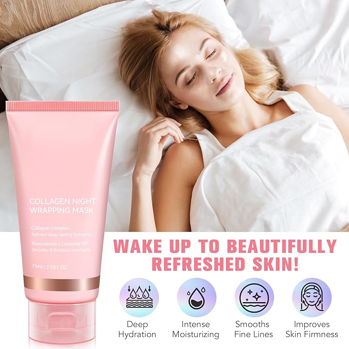 Collagen Night Wrapping Mask 75 ml, Collagen Overnight Wrapping Peel Off Facial Mask, Deep