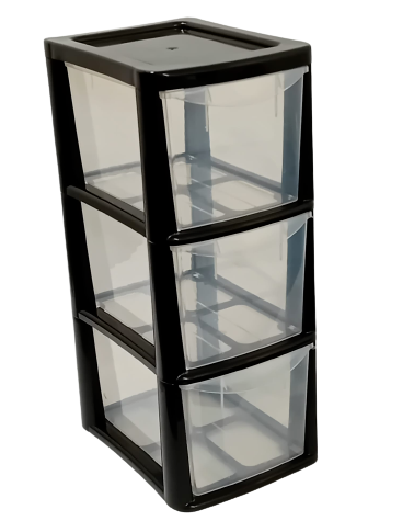 3 Drawer Medium Plastic Tower Storage Homes, Kitchen, Schools, Offices Black