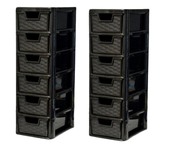 STORAGE DRAWER UNIT 2x |6 TIER RATTAN MINI | PLASTIC TABLETOP DESKTOP BLACK