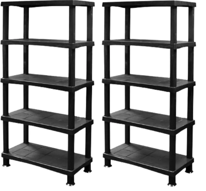 2 SET 5 TIER PLASTIC GARAGE SHELVING UNIT[40 DEPTH, 80 WIDTH, 175 HEIGHT]-BLACK