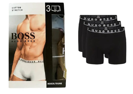 3 Pack Boss Mens Trunk boxer shorts 90% cotton stretch Black