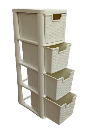 4 Tier Rattan Style Tower Storage Medium Plastic Unit Home School Office Cream