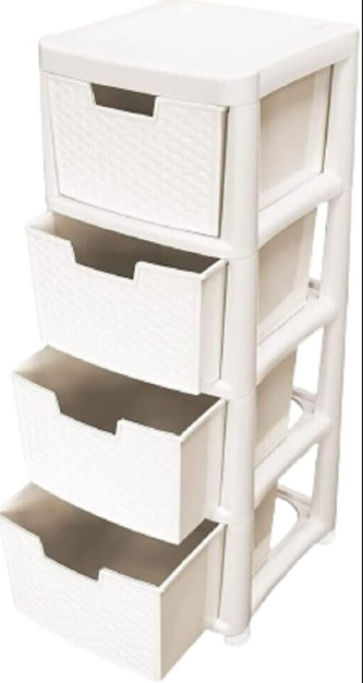 4 Tier Rattan Drawer Style Plastic Small Tower Storage Stashing Chest Unit Cream