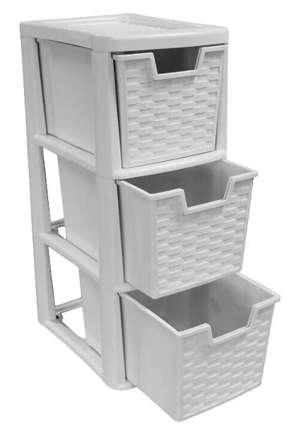 3 Drawer Medium Rattan Style Plastic Tower Storage Unit School Home Office Beige