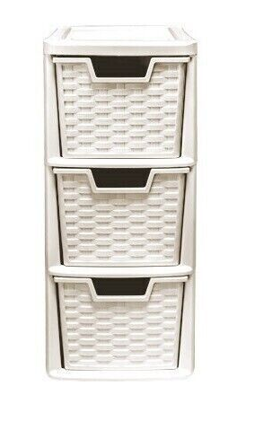 3 Tier Rattan Style Medium Drawer Chest Tower Storage School Office Unit Cream