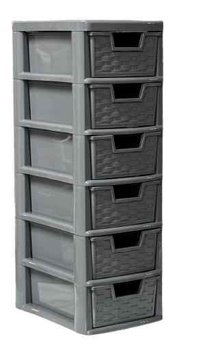 STORAGE DRAWER UNIT 2 x | 6 TIER RATTAN MINI |TABLETOP DESKTOP ORGANIZER- GREY