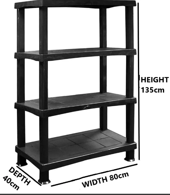 2 Pack 4 TIER PLASTIC GARAGE SHELVING UNIT BLACK -40 DEPTH, 80 WIDTH, 135 Height