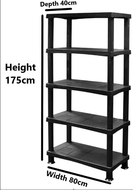 2 SET 5 TIER PLASTIC GARAGE SHELVING UNIT[40 DEPTH, 80 WIDTH, 175 HEIGHT]-BLACK