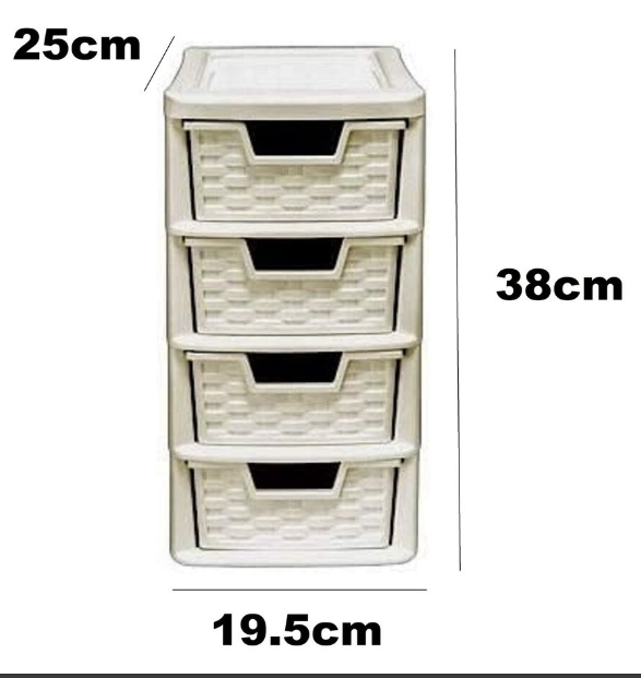 4 Tier Drawer Mini Plastic Tower Storage 38 (H), 19.5 (W),25 (D) cm-Mushroom