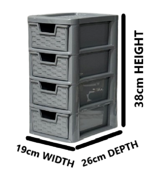 STORAGE DRAWER UNIT 2x | 4 TIER RATTAN MINI | PLASTIC TABLETOP DESKTOP GREY