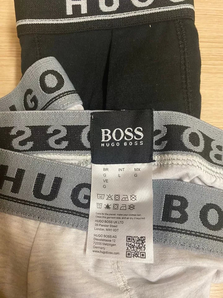 3 Pack Boss Mens Trunk boxer shorts 90% cotton stretch Black/White/Grey