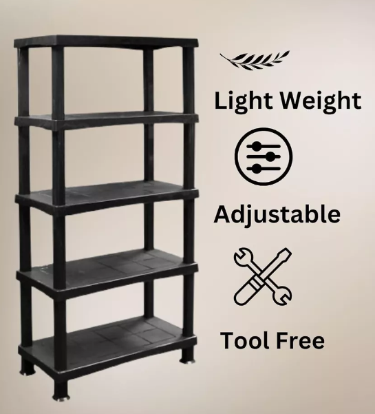 2 SET 5 TIER PLASTIC GARAGE SHELVING UNIT[40 DEPTH, 80 WIDTH, 175 HEIGHT]-BLACK