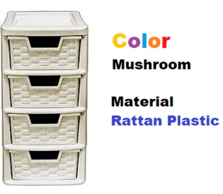 4 Tier Drawer Mini Plastic Tower Storage 38 (H), 19.5 (W),25 (D) cm-Mushroom