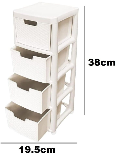 4 Tier Rattan Drawer Style Plastic Small Tower Storage Stashing Chest Unit Cream