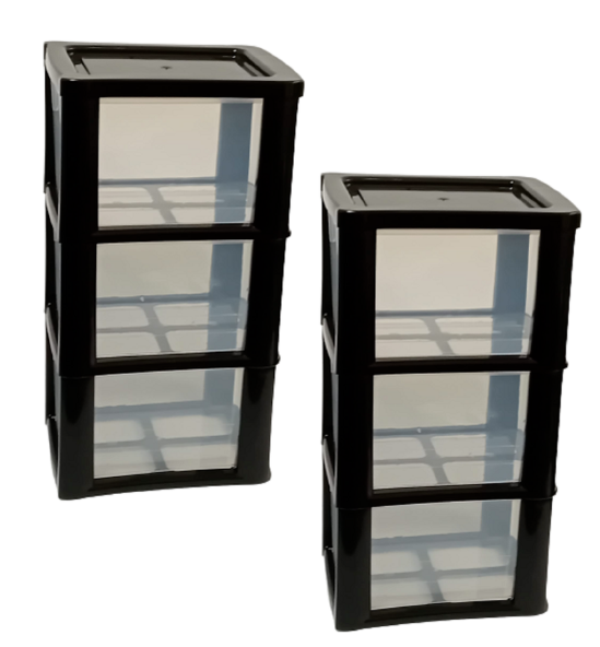 2 Set 3 Drawer Medium Plastic Tower Storage Homes Kitchen Schools Offices -Black