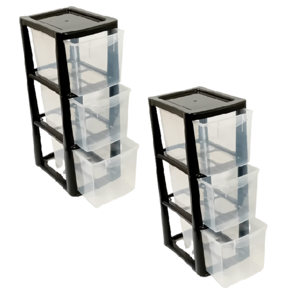 2 Set Plastic Medium 3 Drawer Tower Storage Unit School Home Bedroom Office New