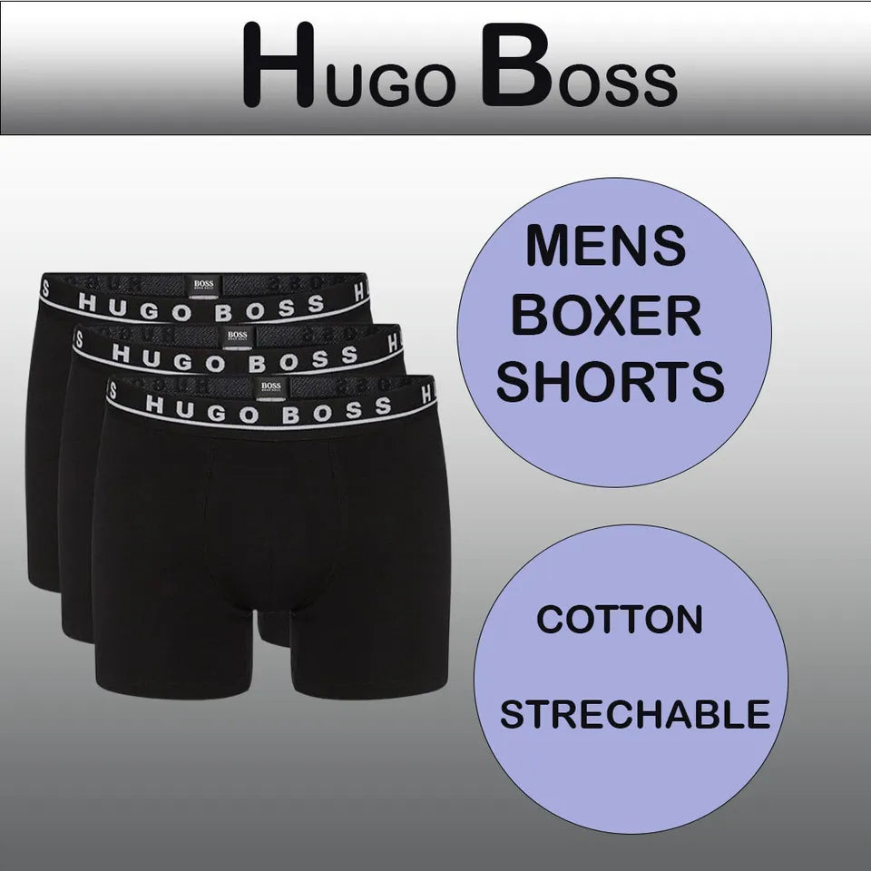 3 Pack Boss Mens Trunk boxer shorts 90% cotton stretch Black