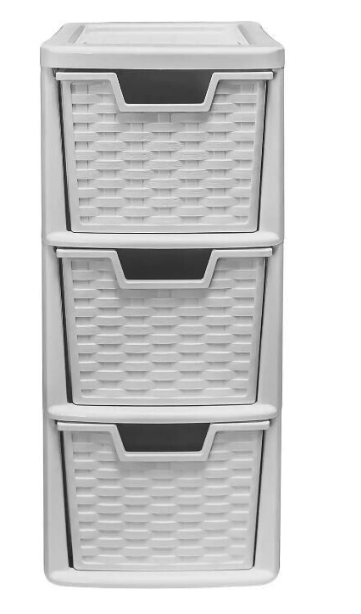 3 Drawer Medium Rattan Style Plastic Tower Storage Unit School Home Office Beige