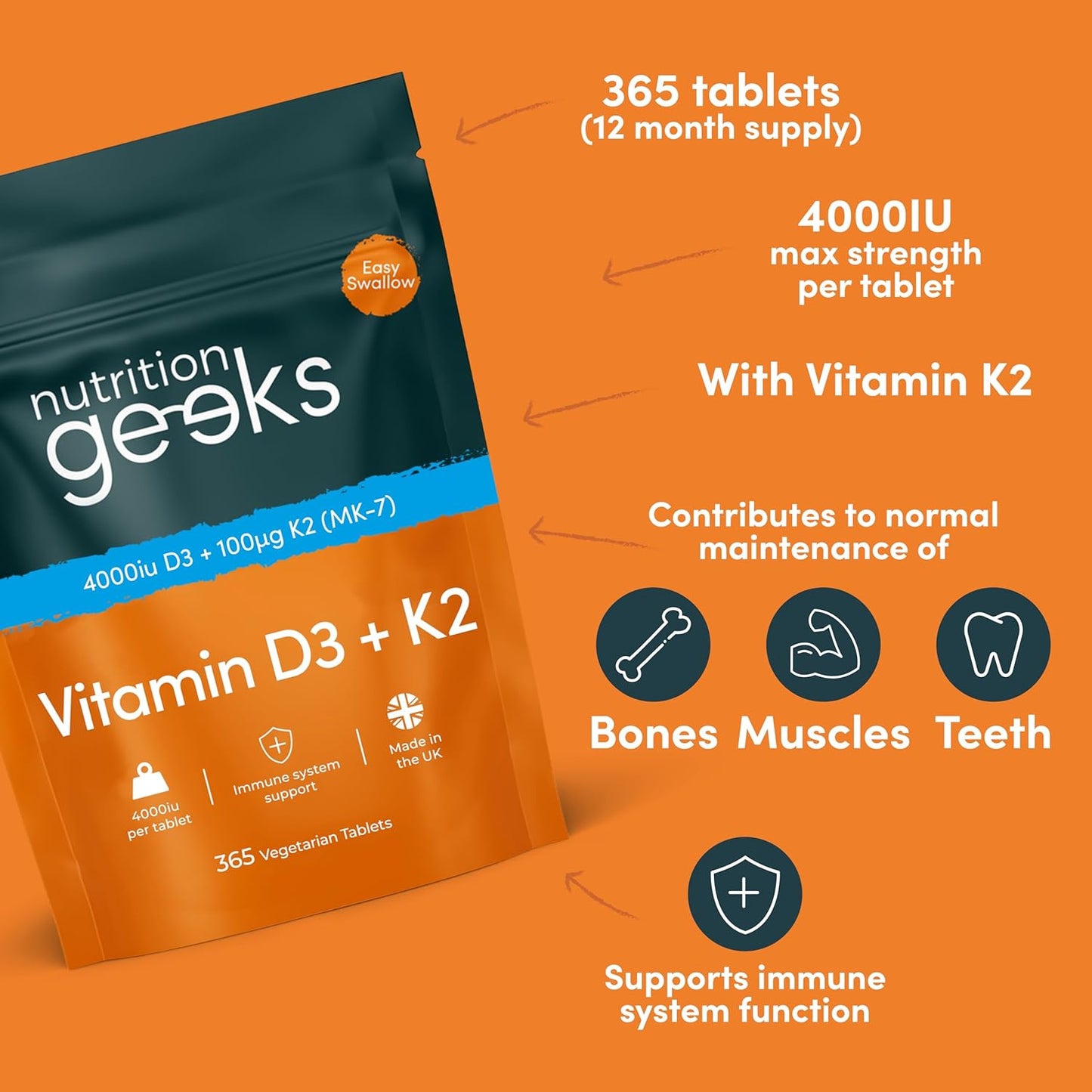 Vitamin D3 4000 iu & Vitamin K2 MK7 100μg -