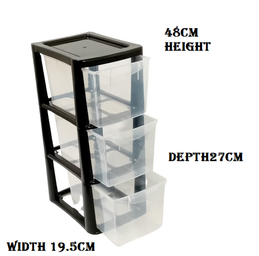 3 Drawer Medium Plastic Tower Storage Homes, Kitchen, Schools, Offices Black