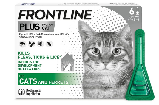 Frontline PLUS Spot On Cat Flea Treatment, 6 Pipettes for Effective Flea and Tick Control Solution