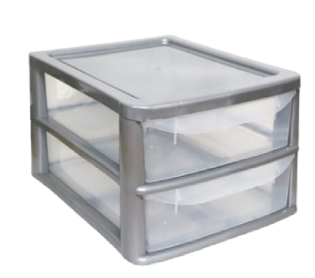 A4 2 DRAWER PLASTIC TABLETOP DRAWER | SMALL CLEAR SILVER|HOME KITCHEN OFFICE GARAGE