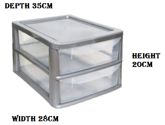 A4 2 DRAWER PLASTIC TABLETOP DRAWER | SMALL CLEAR SILVER|HOME KITCHEN OFFICE GARAGE