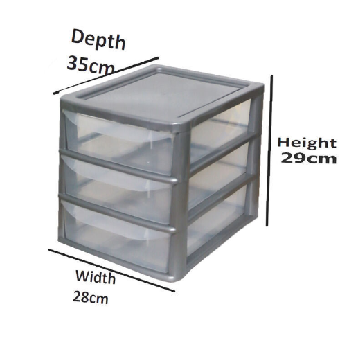 A4  3 DRAWER PLASTIC TABLETOP DRAWER | SMALL CLEAR SILVER|HOME KITCHEN OFFICE GARAGE