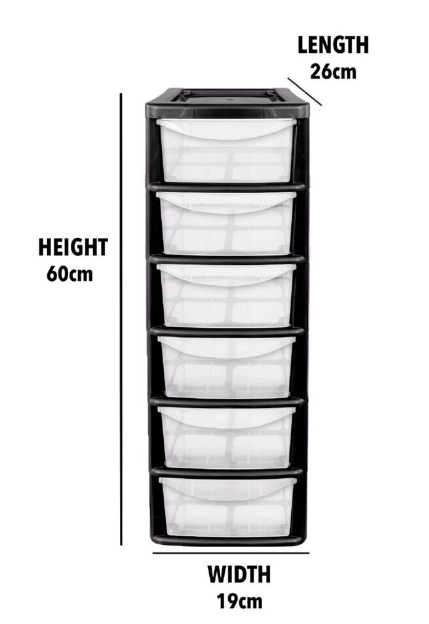 6 Tier Small Mini Drawer Tower Unit Plastic Rack Room Home Office Kitchen Black