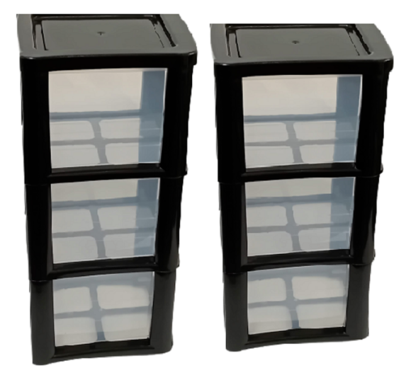 2 Set 3 Drawer Medium Plastic Tower Storage Homes Kitchen Schools Offices -Black