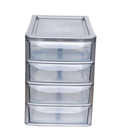 A4 4 DRAWER PLASTIC TABLETOP DRAWER | SMALL CLEAR SILVER|HOME KITCHEN OFFICE GARAGE