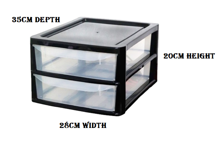 A4 2 TIER DRAWER SMALL BLACK/CLEAR PLASTIC  HOME OFFICE GARAGE KITCHEN