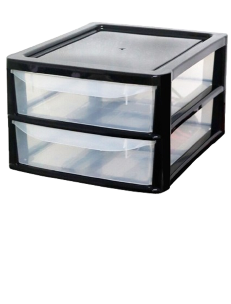 A4 2 TIER DRAWER SMALL BLACK/CLEAR PLASTIC  HOME OFFICE GARAGE KITCHEN