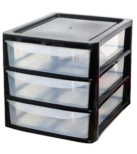 A4 3 TIER DRAWER SMALL BLACK/CLEAR PLASTIC  HOME OFFICE GARAGE KITCHEN