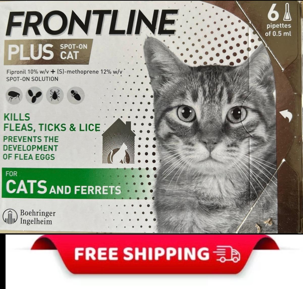 Frontline Plus Spot-On for Cats & Ferrets – Flea, Tick & Lice Treatment (6 Pipettes)