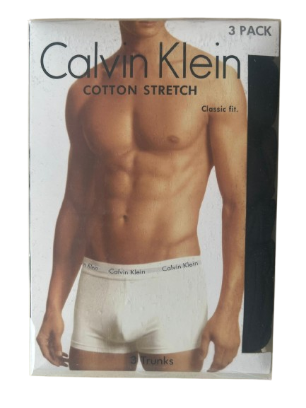 Mens Calvin Klein Trunk Boxer Shorts 3 Pack Stretch Fit 90% Cotton Comfort and Style Essentials Black